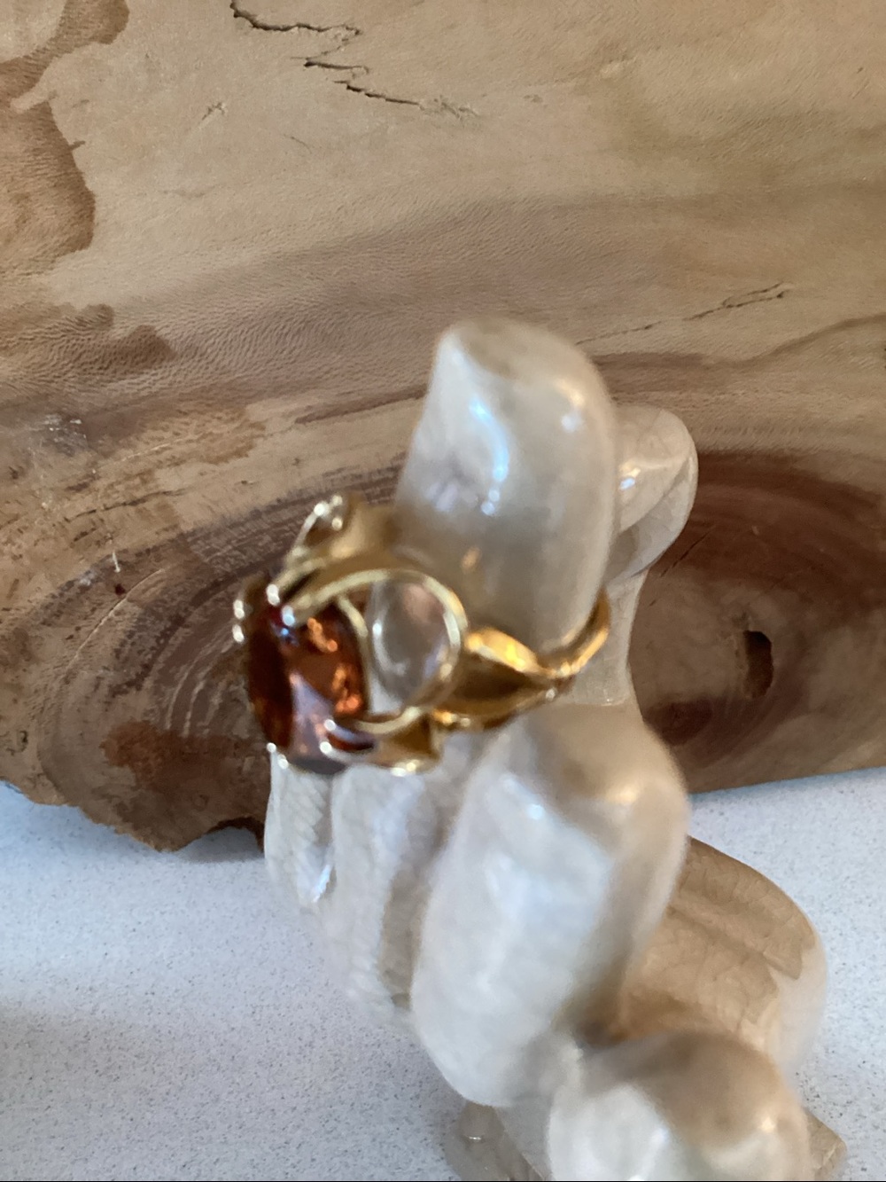 Vintage 18K HGE Gold Electroplated Cocktail Ring with Cognac Brown Faceted Stone - Picture 4 of 11